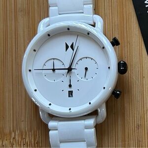MVMT BlackTop Ceramic Watch With 47mm White Chronograph Face & White Bracelet